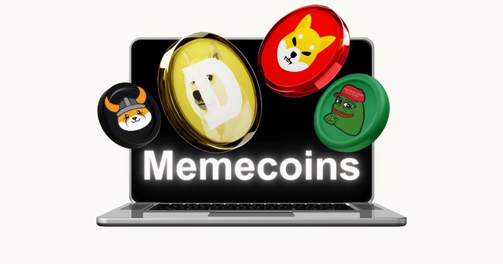 Memecoins Laptop Dogecoin Shiba Inu Pepe Floki Inu